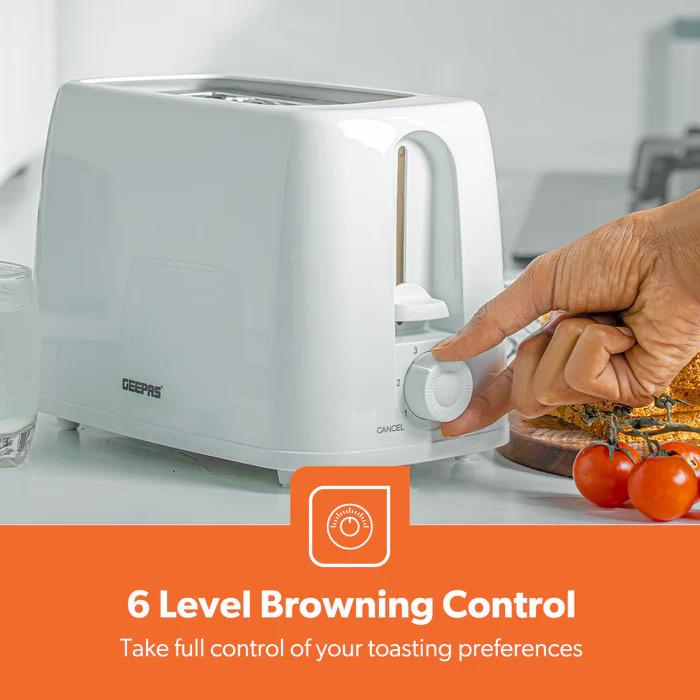 2-Slice Toaster – 650W, 6-Level Browning, Removable Crumb Tray