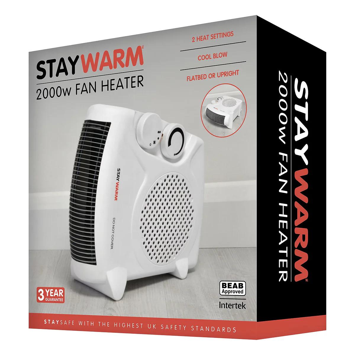 2000W Fan Heater – Upright/Flatbed Design, 2 Heat Settings & Frost Watch