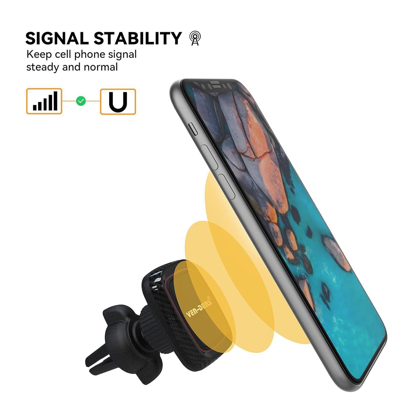 Magnetic Car Air Vent Phone Holder – 360° Rotation, Cable Clip
