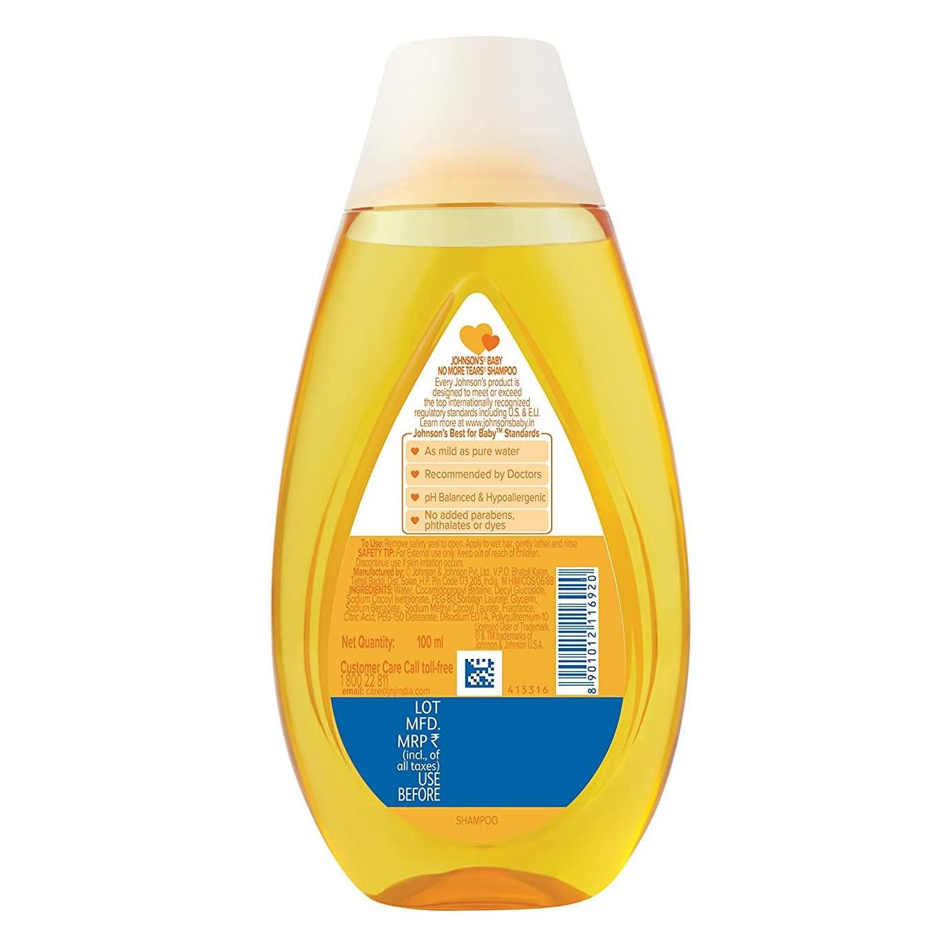 Johnson's Baby Shampoo 100ml Mini Travel Bottle, No More Tears Formula, Hypoallergenic, Soft and Shiny Hair, Ideal Baby Shower Gift - Haircare Kids for Holidays