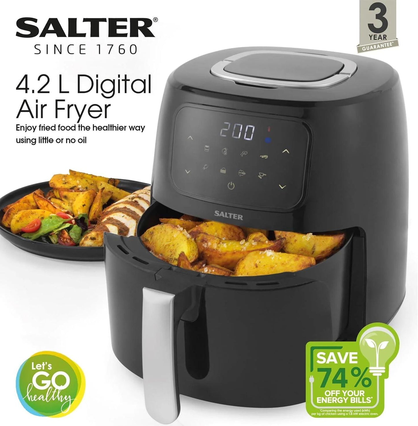 Digital Air Fryer 4.2L – 1300W Oil-Free Fryer with Timer & Presets