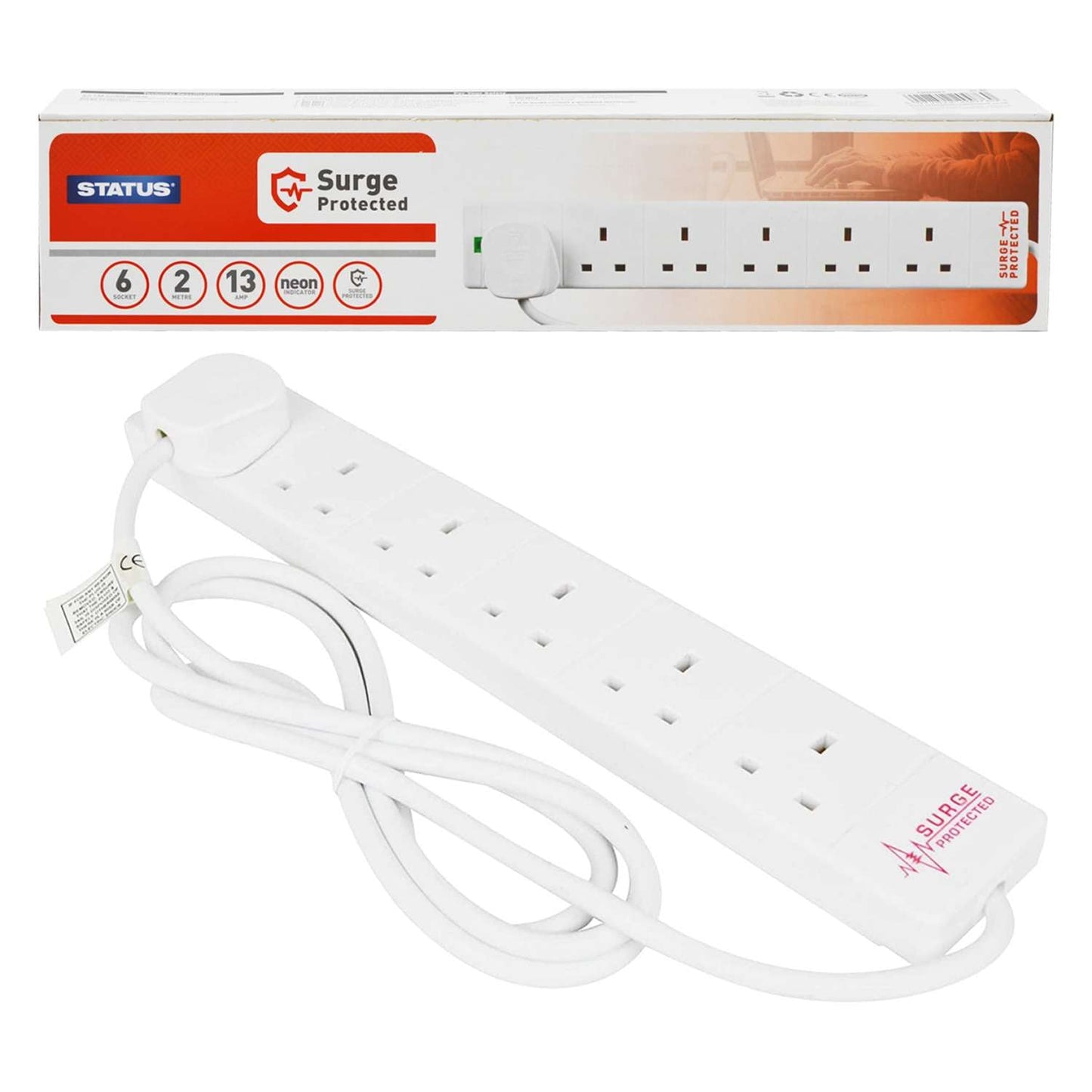 6-Way Extension Lead with Surge Protection – 2m Cable