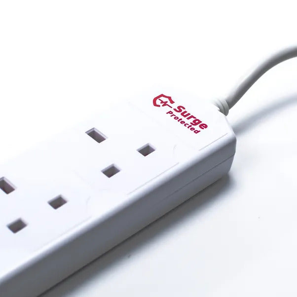Status 4 Way 2 Metre Extension Surge Lead with 2 USB Ports - Power Strip Surge Protector, 2 Meter Cord Length, USB Charging, 4 Outlets.