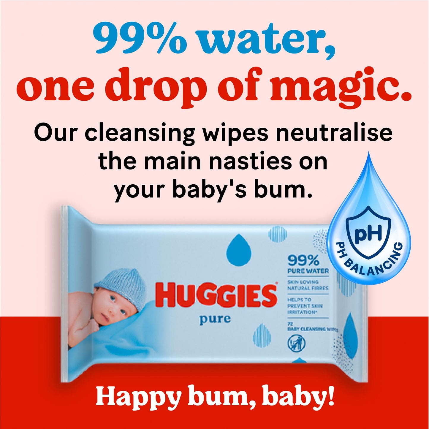 Huggies Pure Sensitive Newborn Wet Baby Wipes, 99% Water - 1 Pack (56 Wipes)