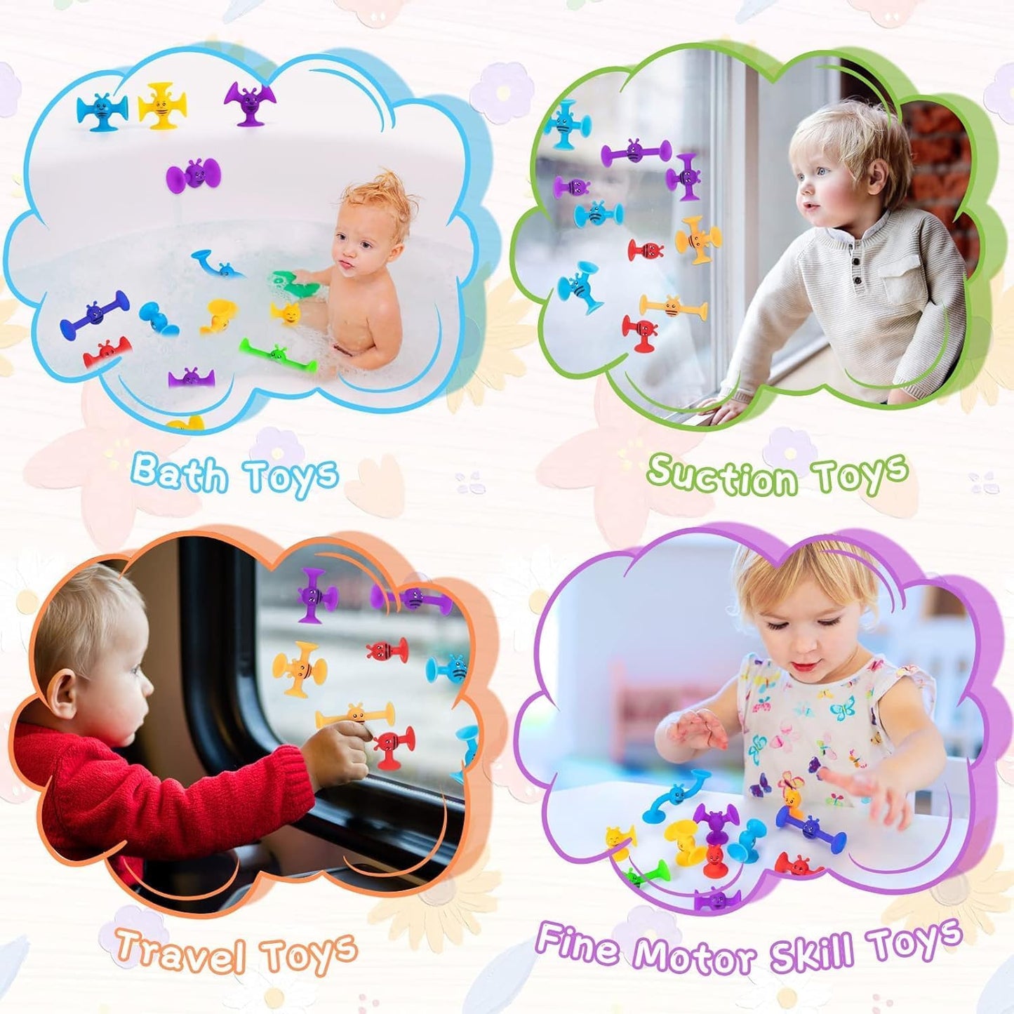 11-Piece Suction Cup Sensory Toy Set – STEM Silicone Fidget & Bath Play
