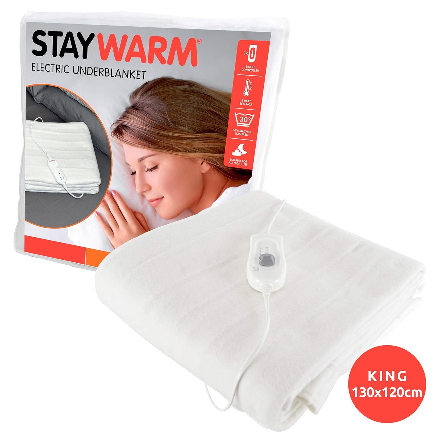 Electric Underblanket – King Size, Dual Heat, Detachable Controller, Machine Washable