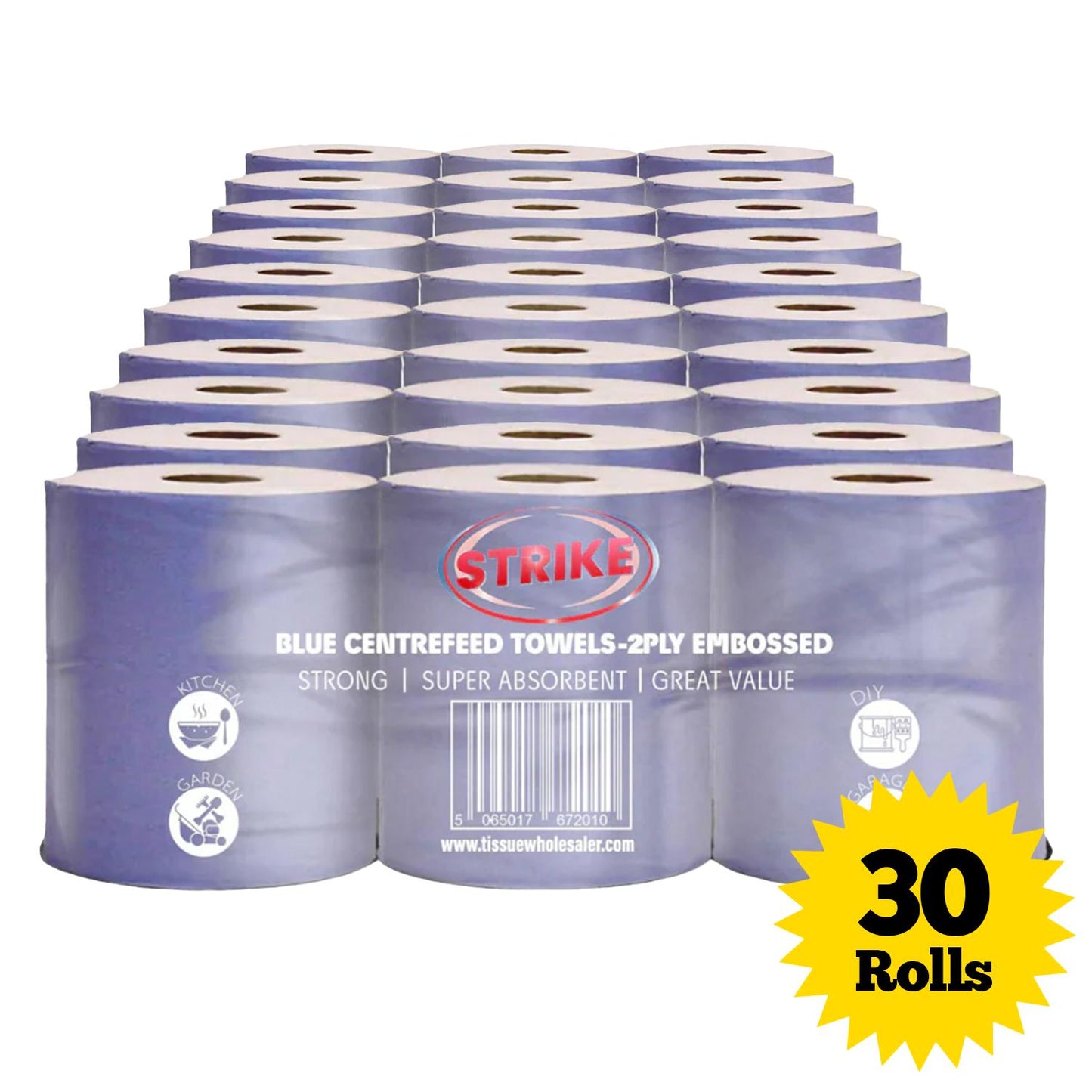 Strike Paper Hand Towels 2-ply Centrefeed Blue Roll Recycled 6 Rolls