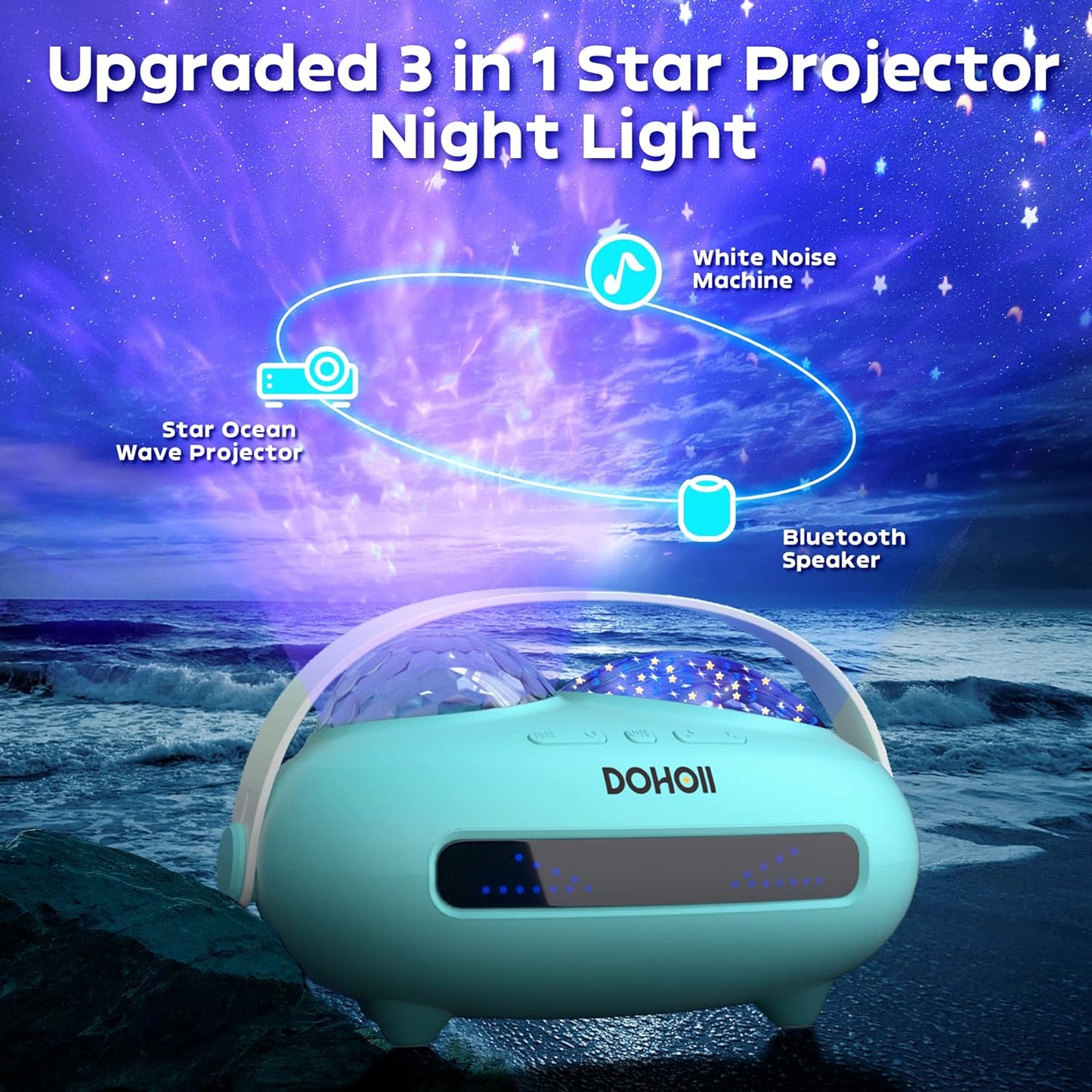 Galaxy Ocean Wave Projector – Bluetooth Speaker & White Noise Night Lamp
