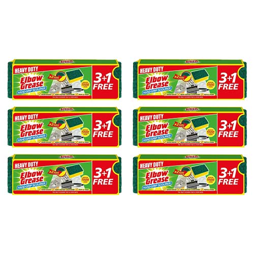 Elbow Grease Hand Grip Scourer 4pc pack for Effortless Kitchen and Utensil Cleaning, Wash Dishes, Sponge, Scourer, Safe for Non-Coated Cookware and Oven