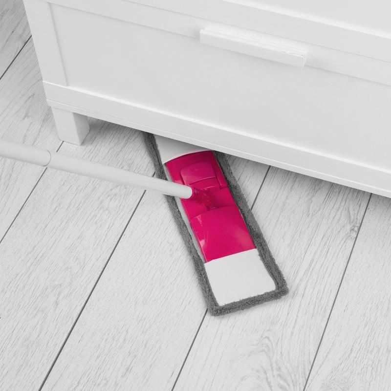 Kleeneze 4-Piece Cleaning Set with Flat Mop, Microfibre Duster, Mop Head and Interchangeable Handle - Grey/Pink