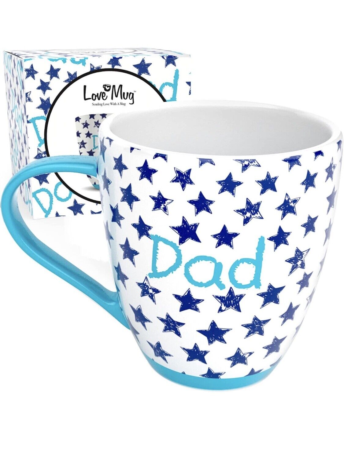 Dad Ceramic Coffee Mug – Blue Star Design with Gift Box