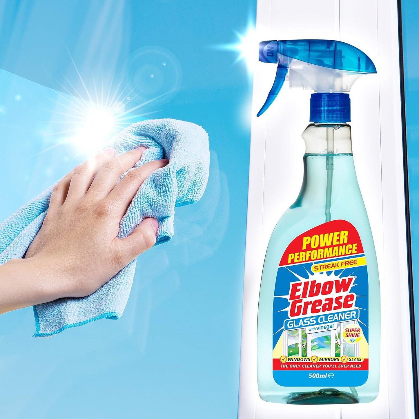 Elbow Grease Glass Cleaner with Vinegar - 500 ml for Streak-Free Cleaning of Windows and Mirrors - Household