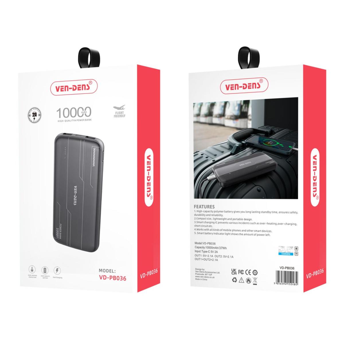 10,000mAh Portable Power Bank – Overheat & Overcharge Protection, Dual USB Output