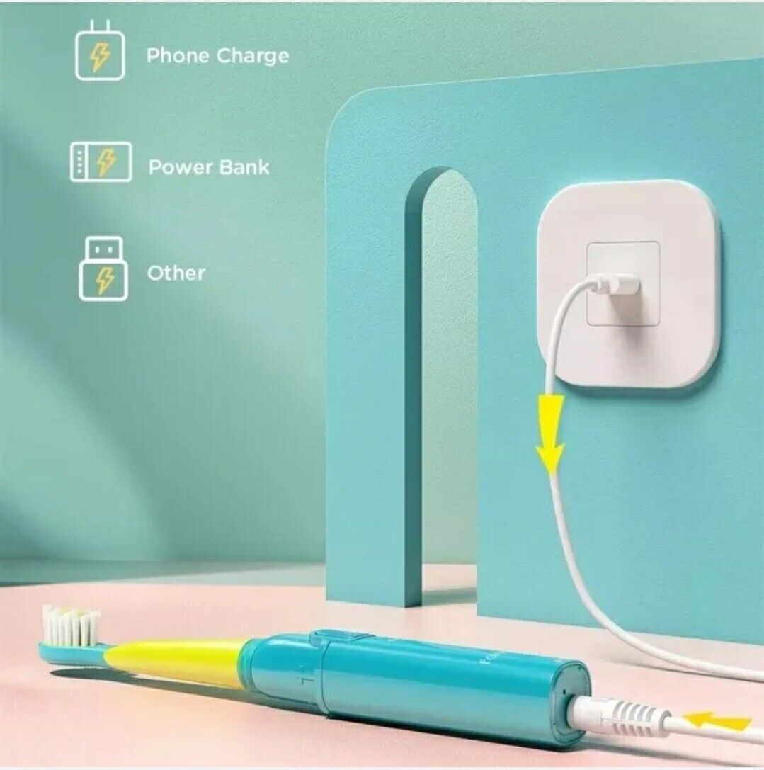 Kids Sonic Electric Toothbrush Rechargeable 3 Modes and 2 Heads
