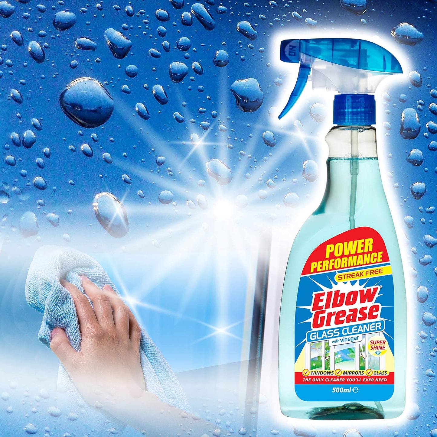Elbow Grease Glass Cleaner with Vinegar - 500 ml for Streak-Free Cleaning of Windows and Mirrors - Household