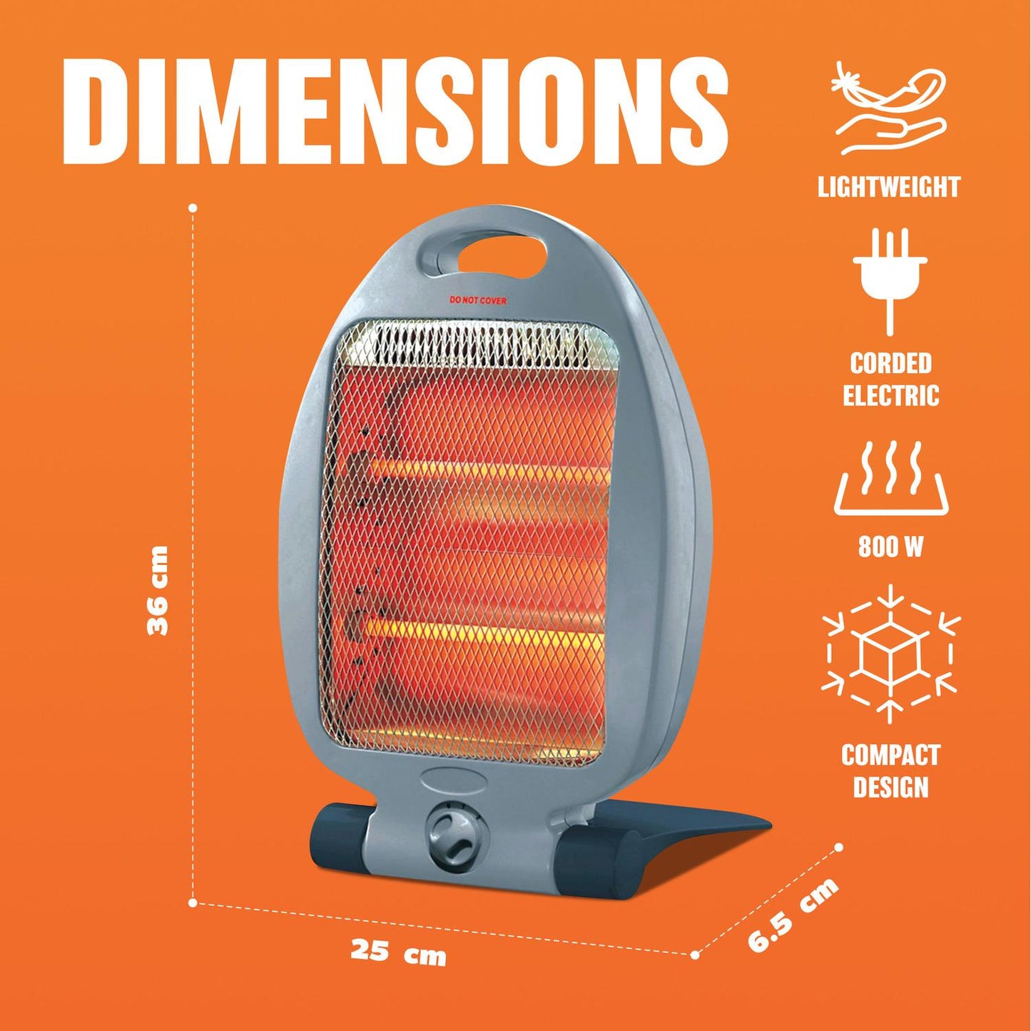 800W Quartz Infrared Heater – 2 Heat Settings, Portable Design