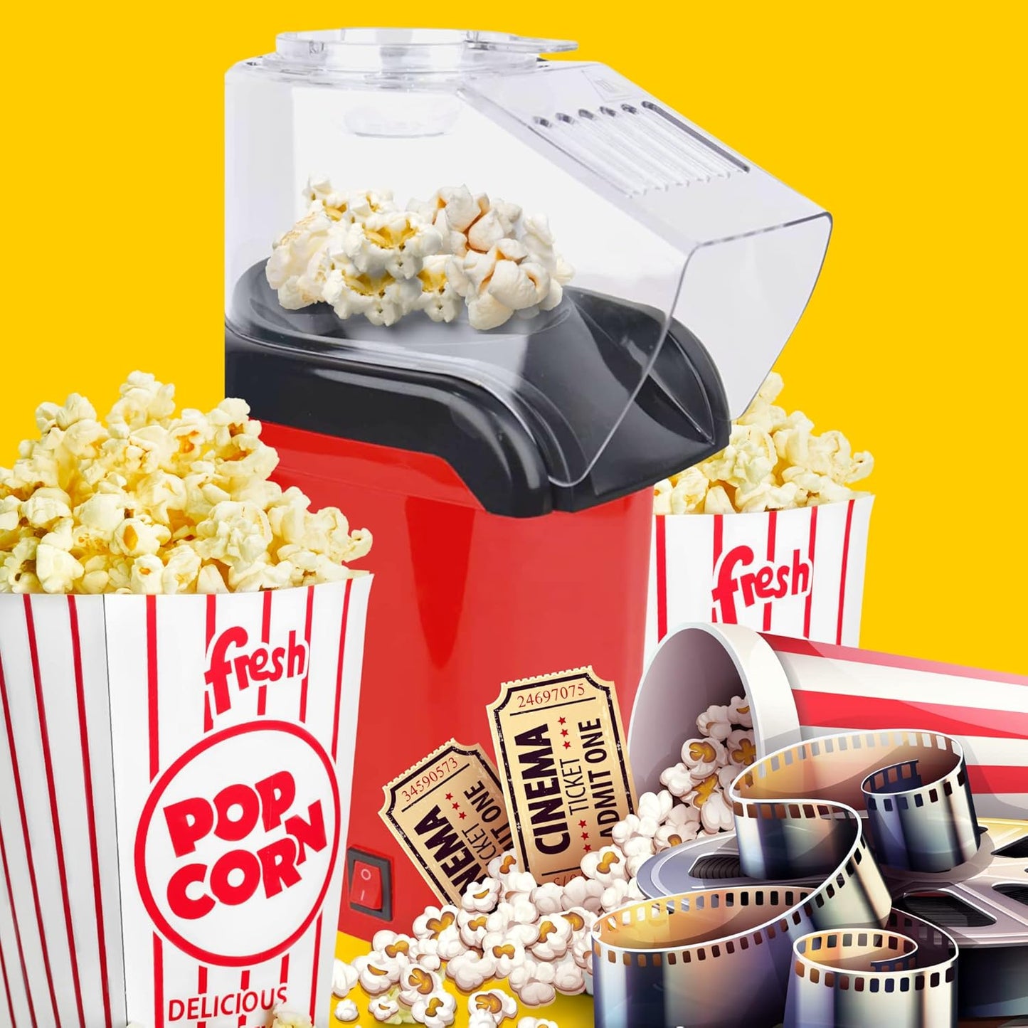 1200W Hot-Air Popcorn Maker – Healthy Oil-Free Snacking with Measuring Cup
