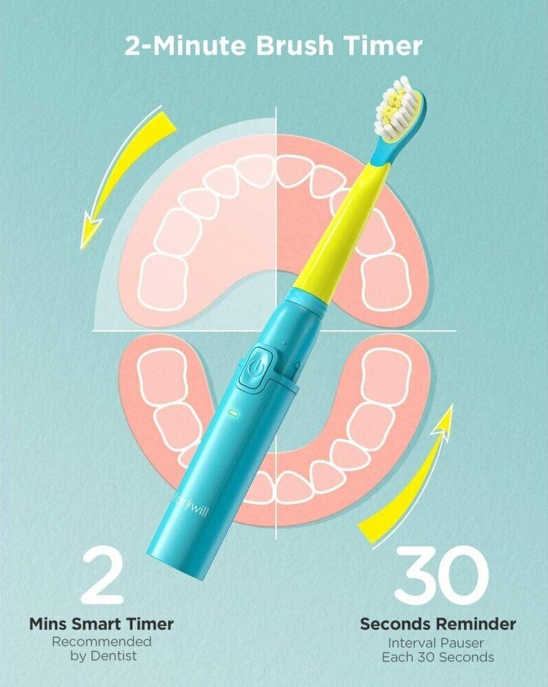 Kids Sonic Electric Toothbrush Rechargeable 3 Modes and 2 Heads