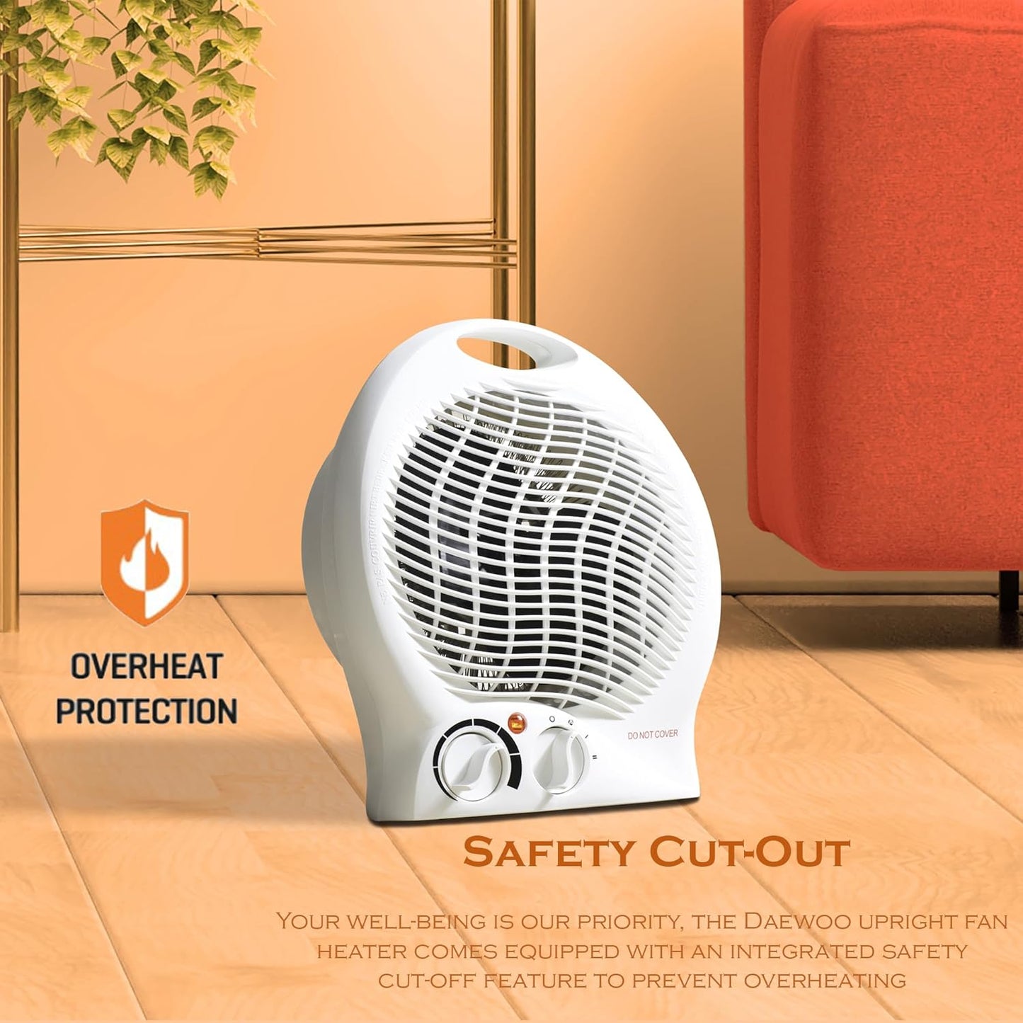 2000W Upright Fan Heater – 2 Heat Settings, Cool Fan Mode & Thermostat