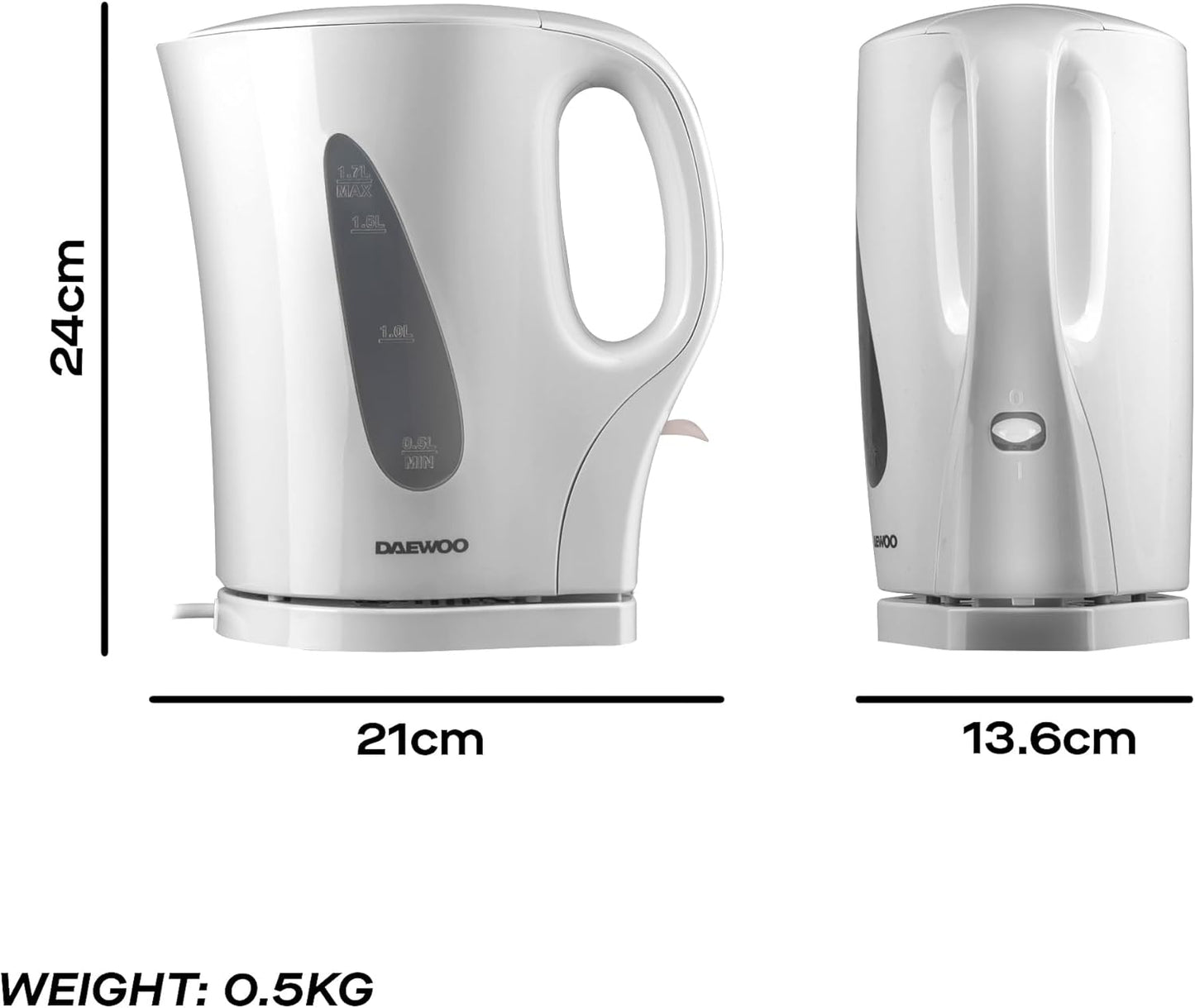 1.7L 2200W Cordless Kettle – White, Auto Shut-Off, Boil-Dry Protection