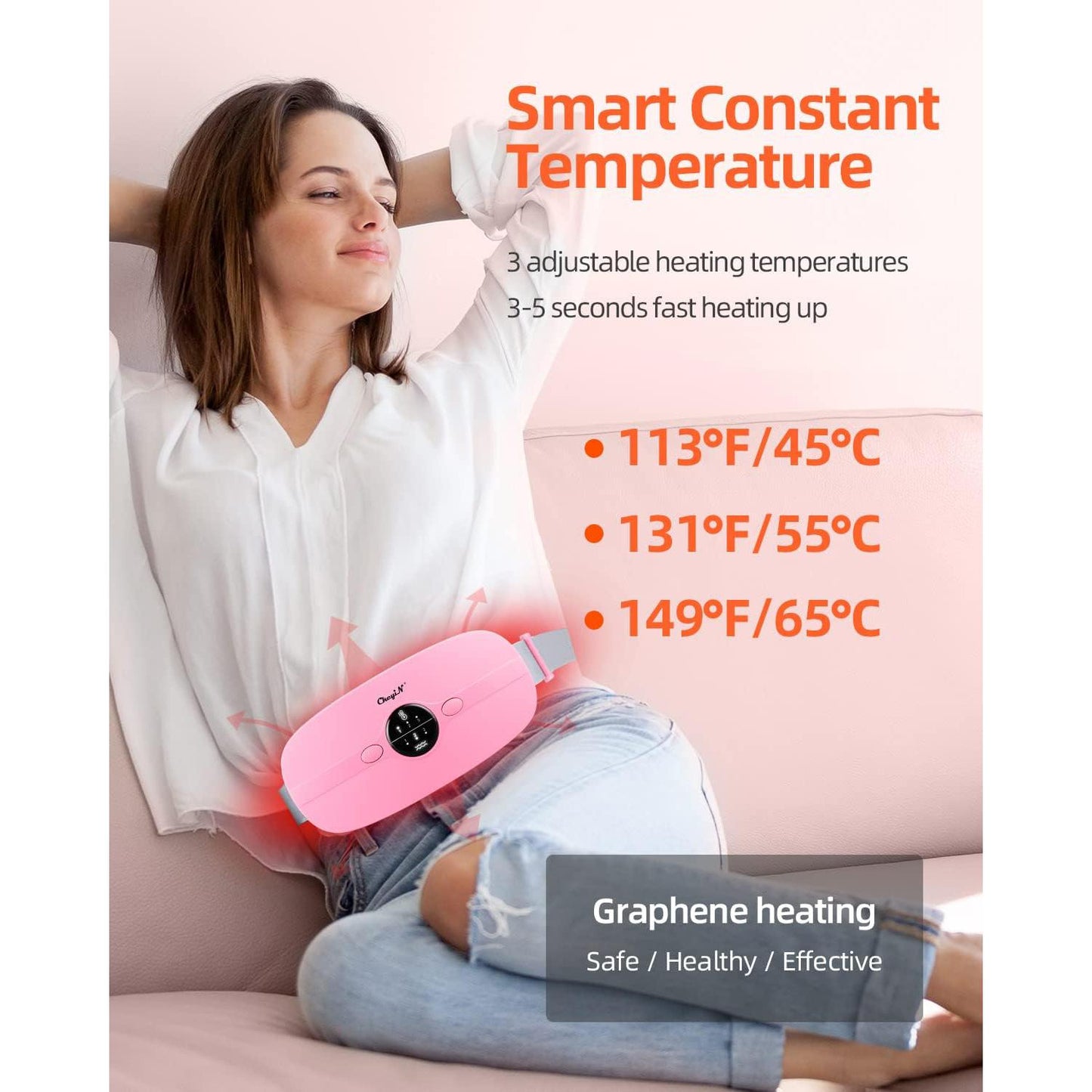 Ckeyin Portable Menstrual Heating & Massaging Belt, 3 Heat Levels, 3 Vibration Massage Modes, Fast Heating Wrap for Cramps - Best Gift for Her, Electric Waist Pad