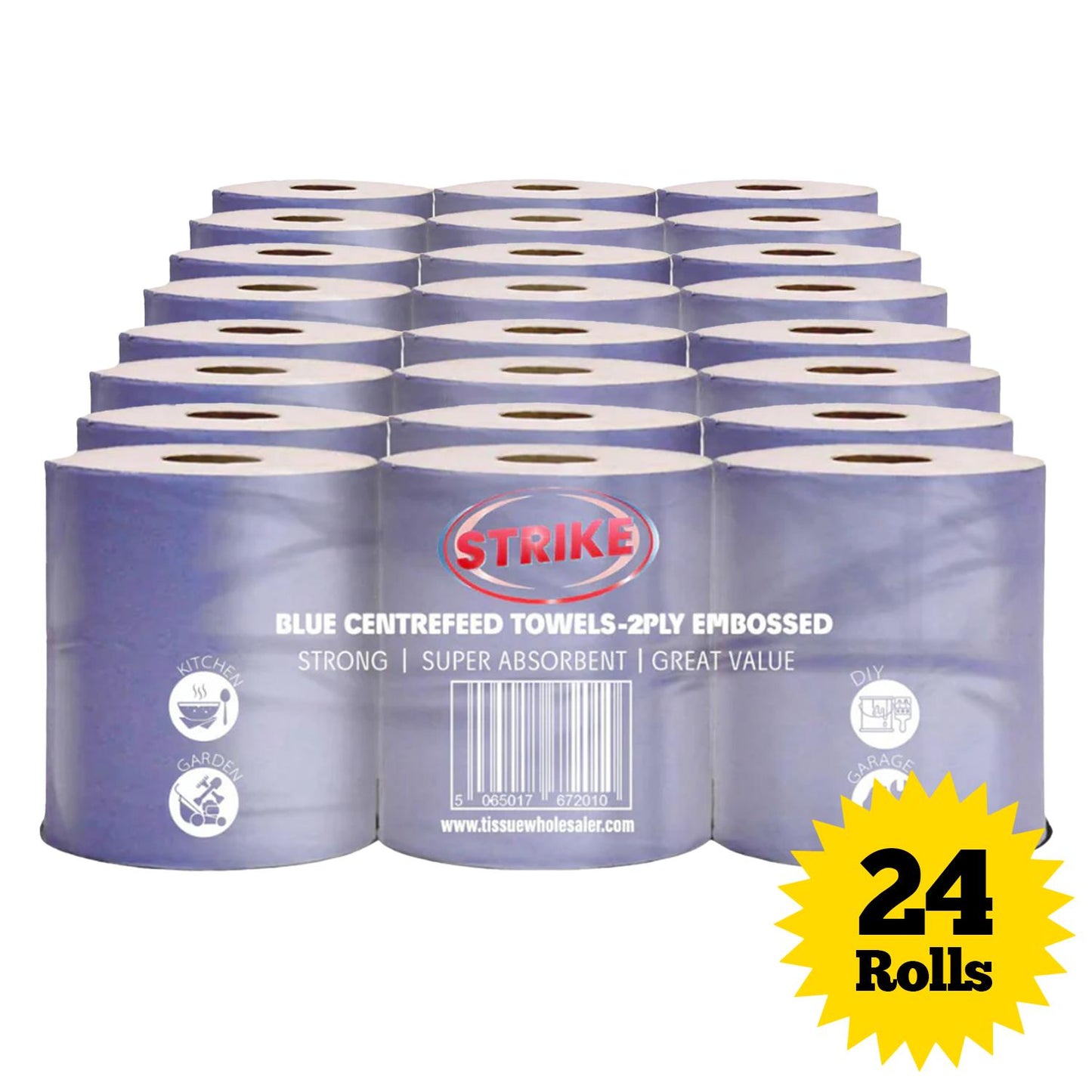 Strike Paper Hand Towels 2-ply Centrefeed Blue Roll Recycled 6 Rolls