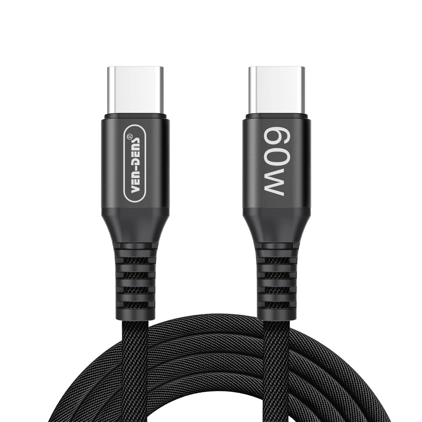 Black Fast-Charge Cables – USB-C, Lightning & Type-C, 1-Year Warranty