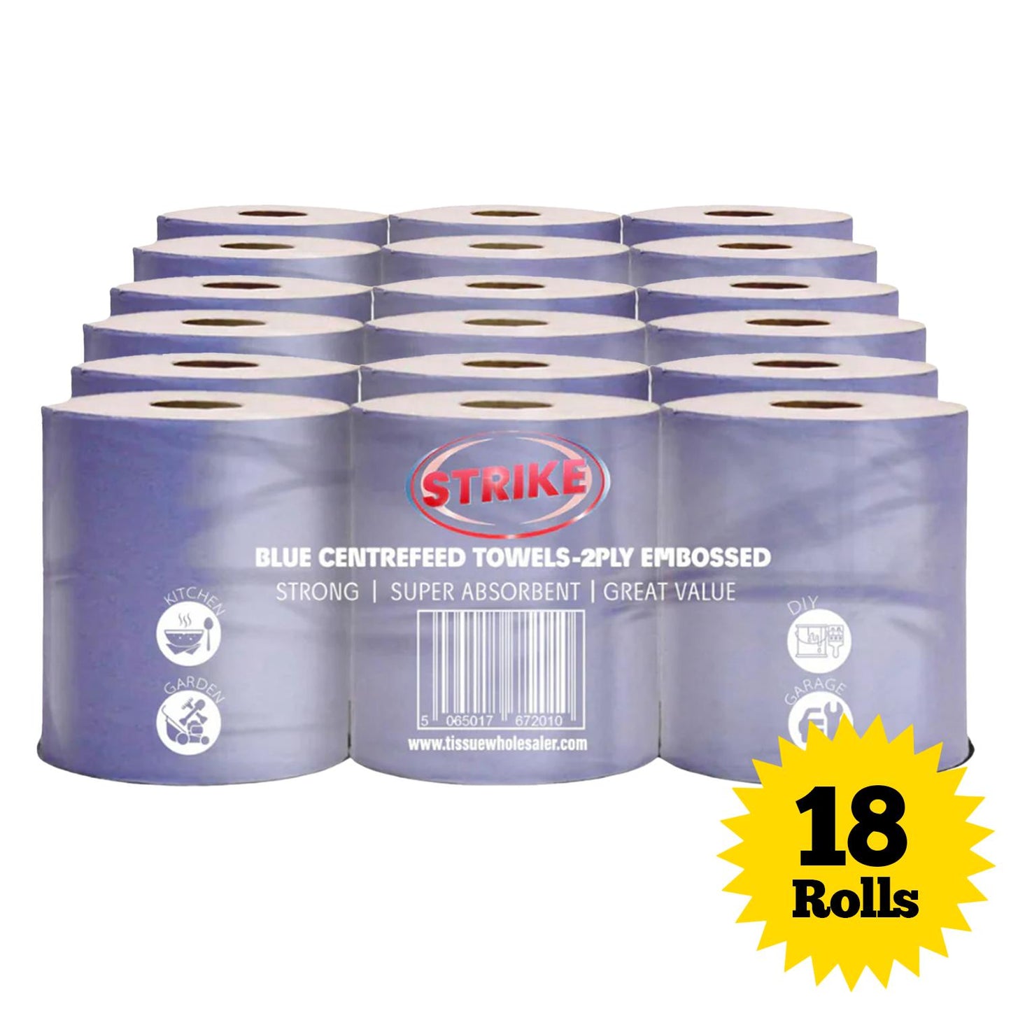 Strike Paper Hand Towels 2-ply Centrefeed Blue Roll Recycled 6 Rolls