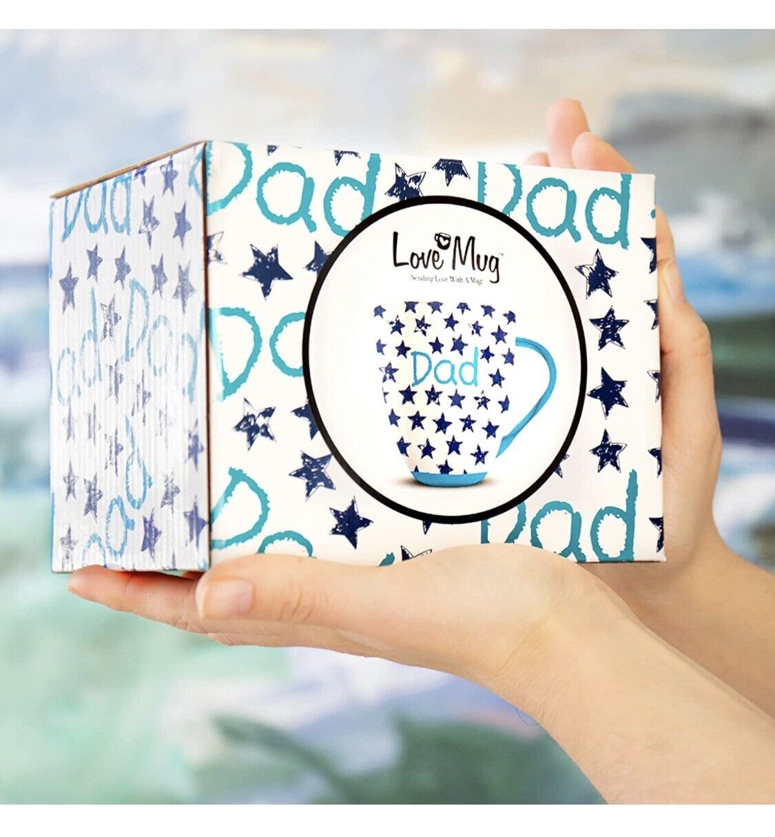 Dad Ceramic Coffee Mug – Blue Star Design with Gift Box