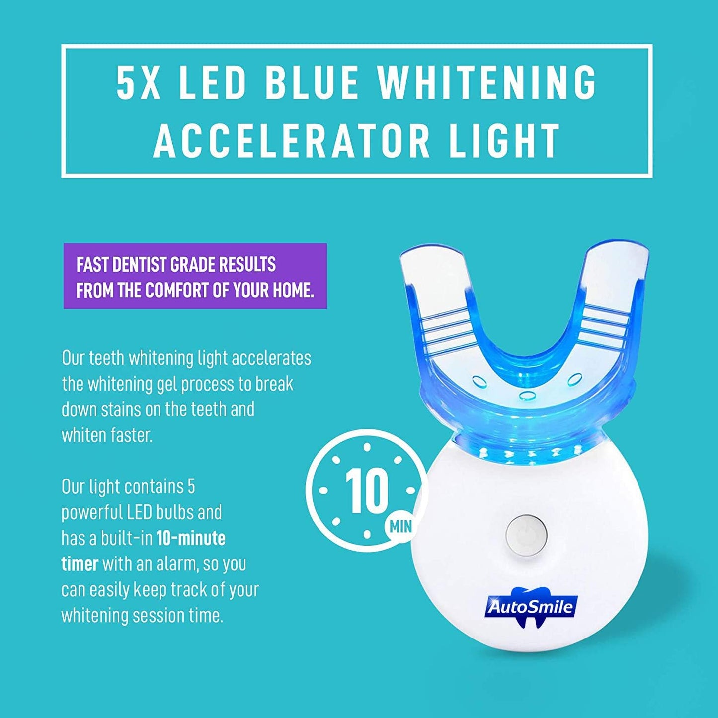 Home Teeth Whitening Kit - Professional Dental Whitener Gel Kit Set with Blue 5-Point LED Accelerator Light, 9X Gel Pens, 1X Remineralization Gel, and 2x Trays, Rapid & Effective Results