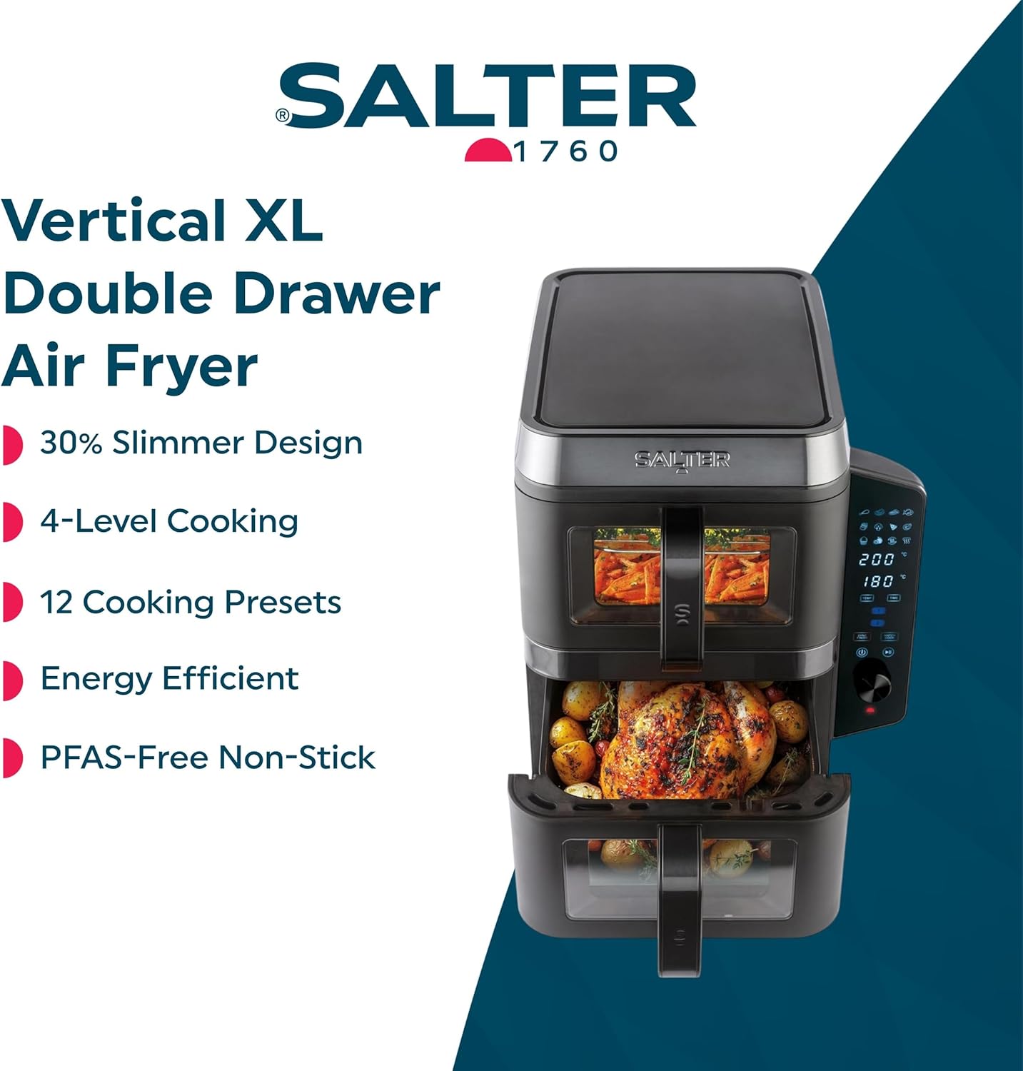 9L Dual Drawer Stackable Air Fryer – XL Capacity, 12 Functions, Space-Saving Design
