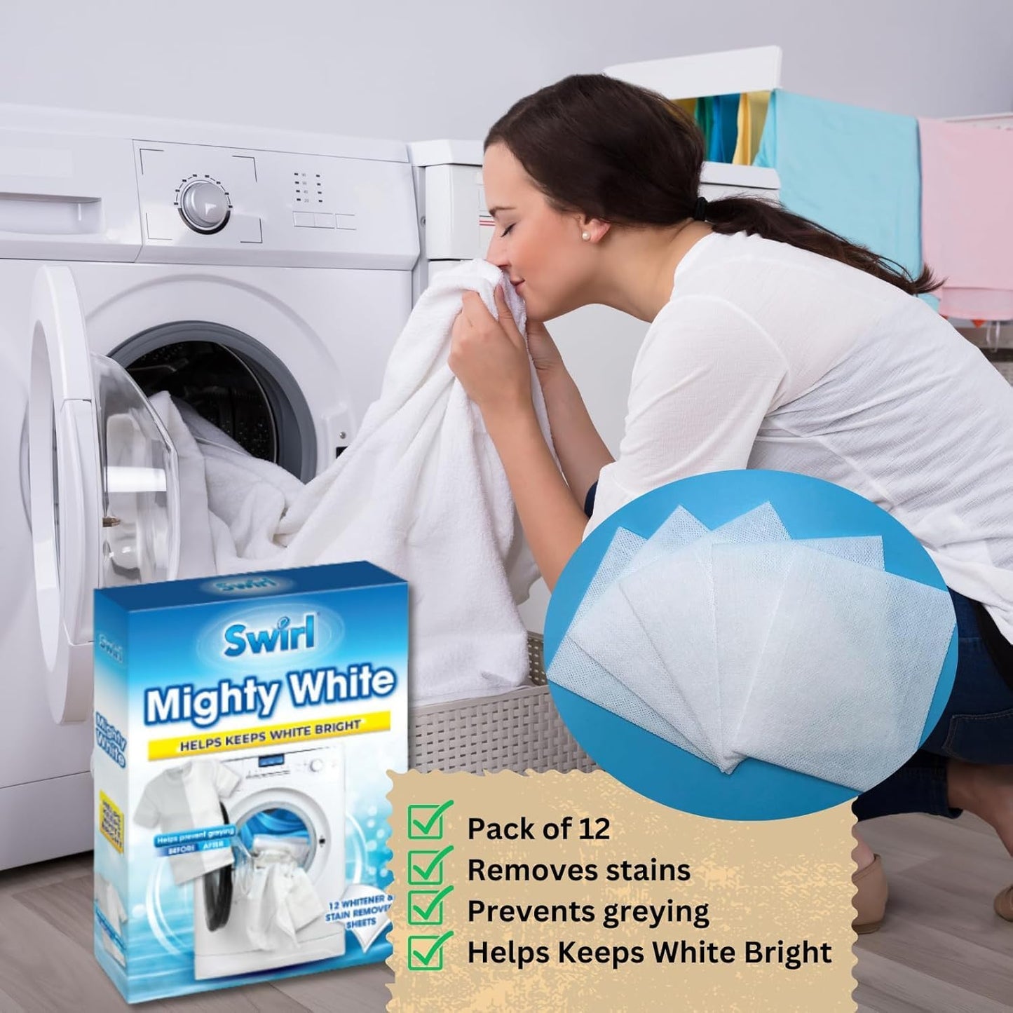 Mighty White Laundry Sheets – 12-Pack Whitening & Stain Removal
