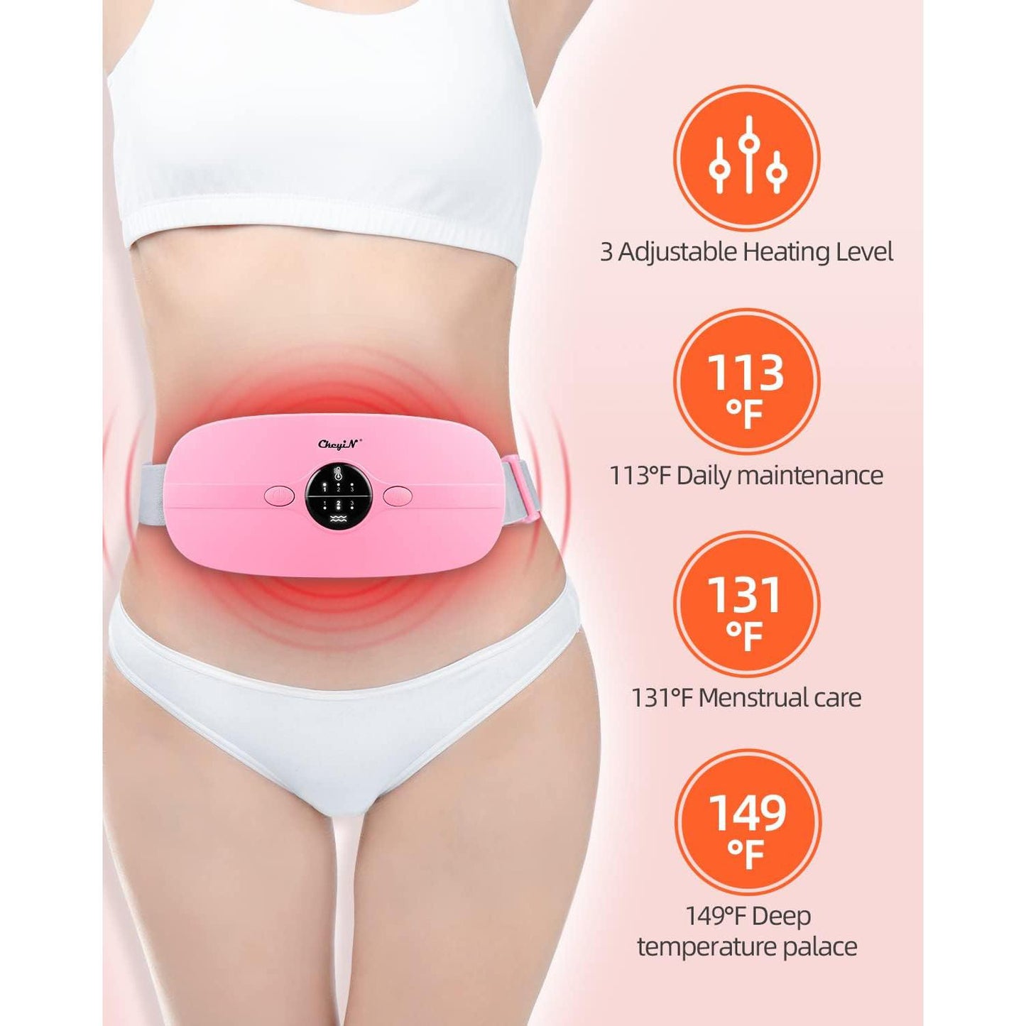 Ckeyin Portable Menstrual Heating & Massaging Belt, 3 Heat Levels, 3 Vibration Massage Modes, Fast Heating Wrap for Cramps - Best Gift for Her, Electric Waist Pad
