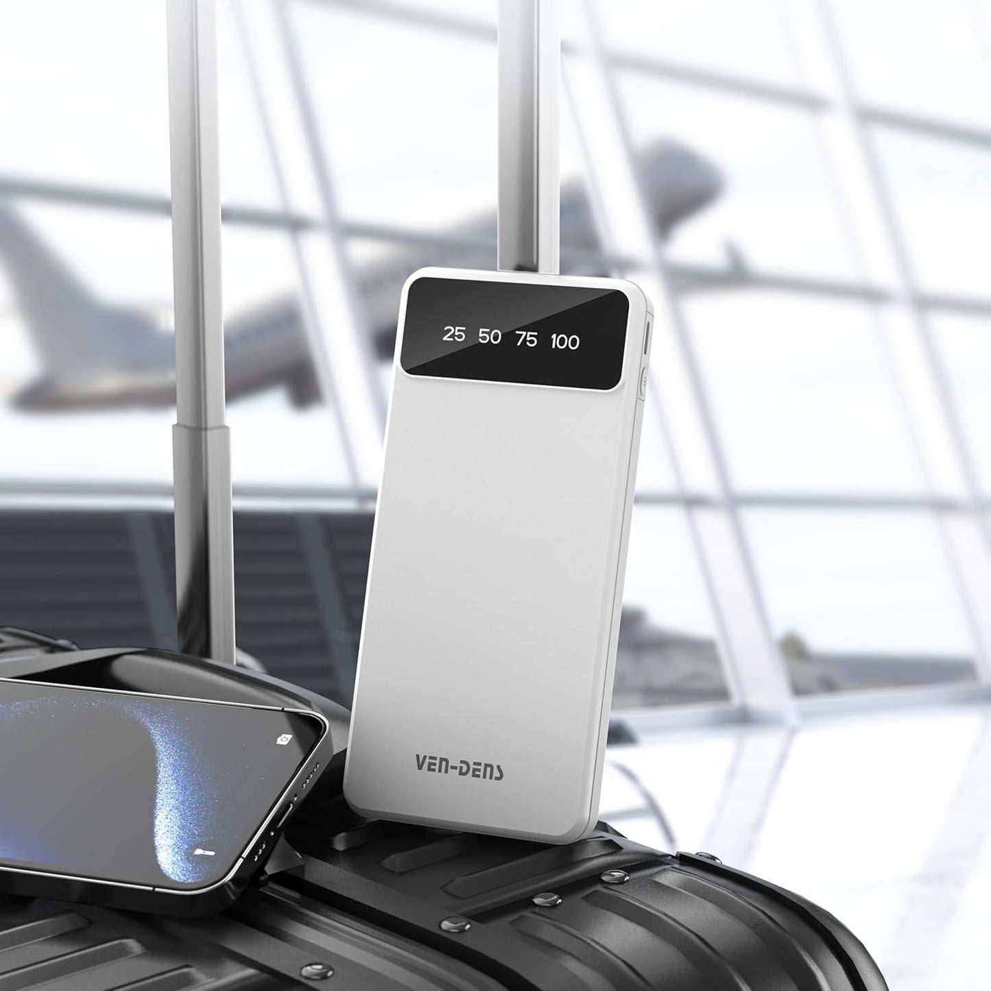 10,000 mAh 3-in-1 Power Bank – Built-In Cables (Lightning, USB-C, Micro-USB), LED Display