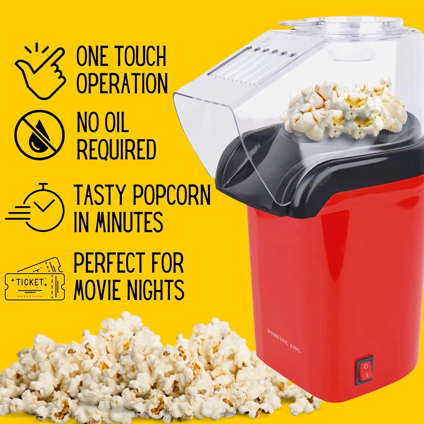 1200W Hot-Air Popcorn Maker – Healthy Oil-Free Snacking with Measuring Cup