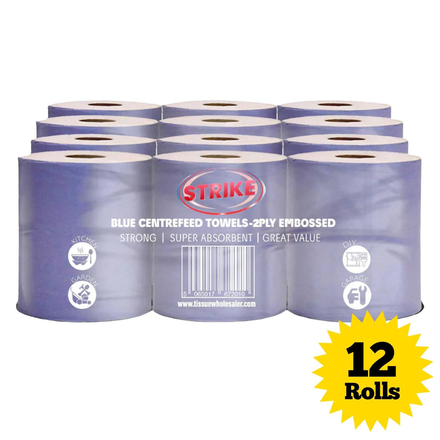 Strike Paper Hand Towels 2-ply Centrefeed Blue Roll Recycled 6 Rolls