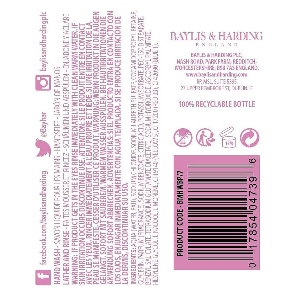 Baylis & Harding Black Pepper & Ginseng Hand Wash 500ml - Moisturizing and Gentle Cleansing