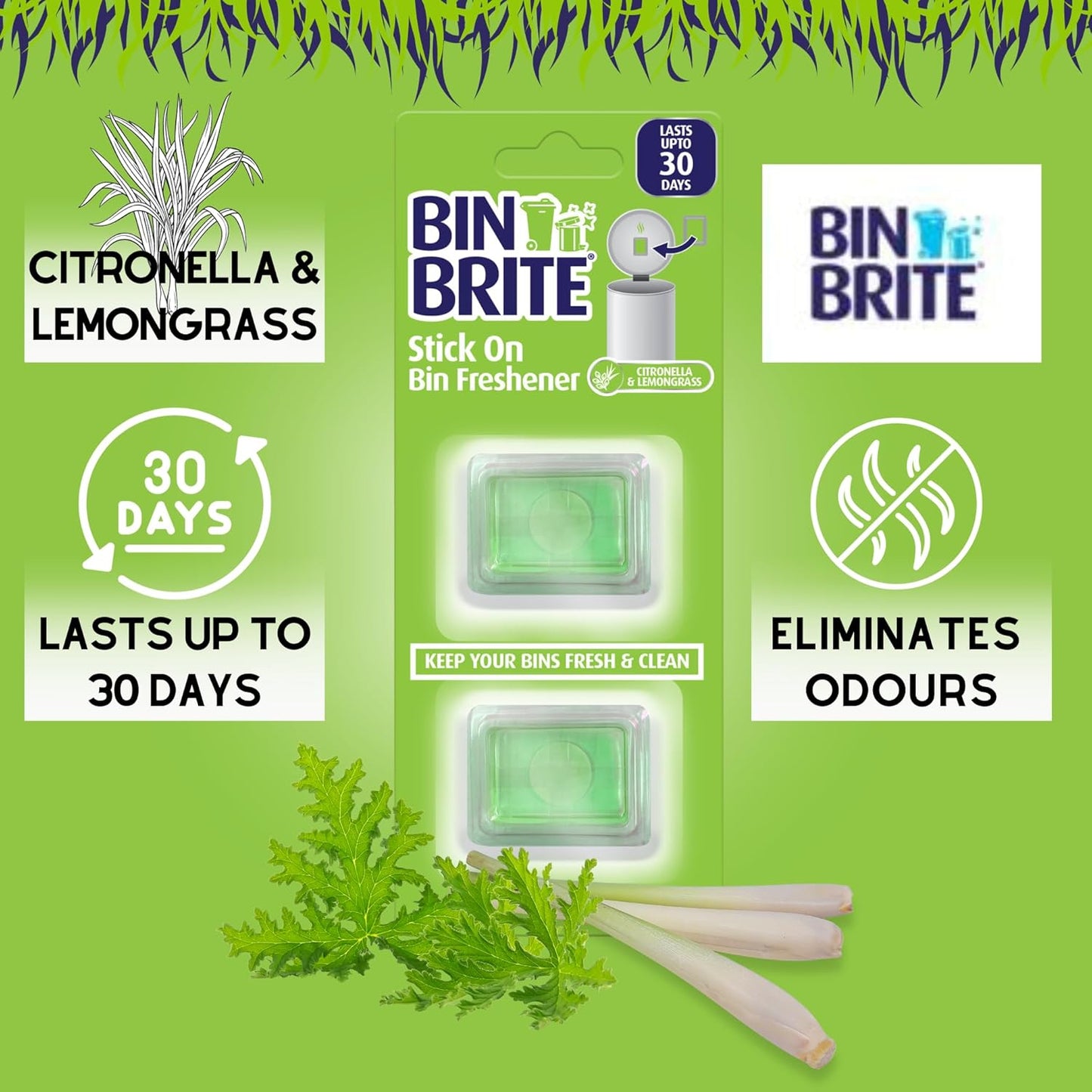 Stick-On Bin Fresheners - Citron Lemongrass Scent - 2 Pack