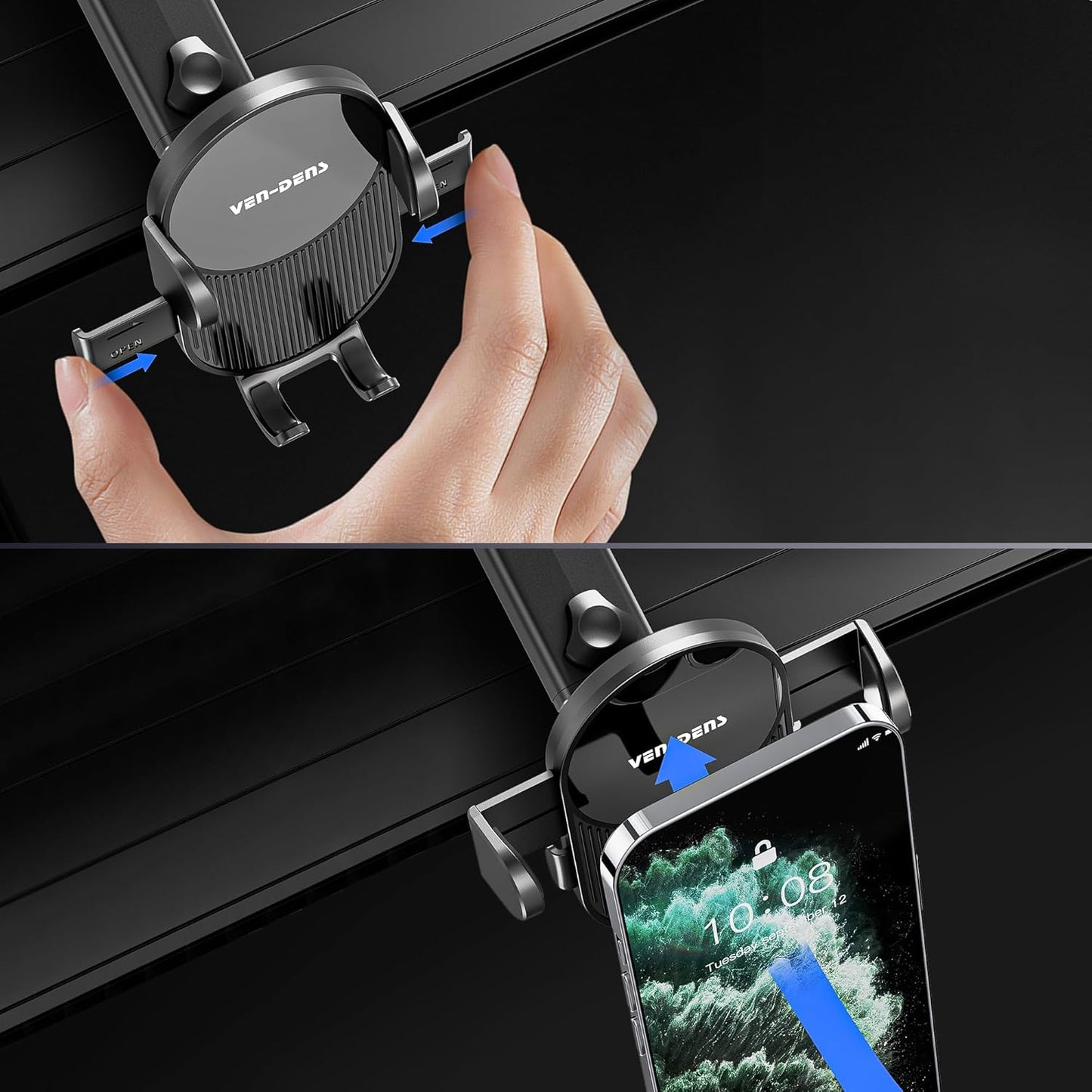 Magnetic Vent Car Phone Holder – 360° Rotation, Cable Clip, Compact Design