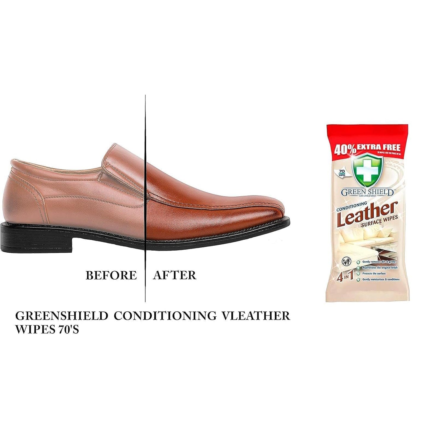 Leather Surface Wipes – 70 Pack, Conditioning & Cleaning for Furniture, Car & Shoes