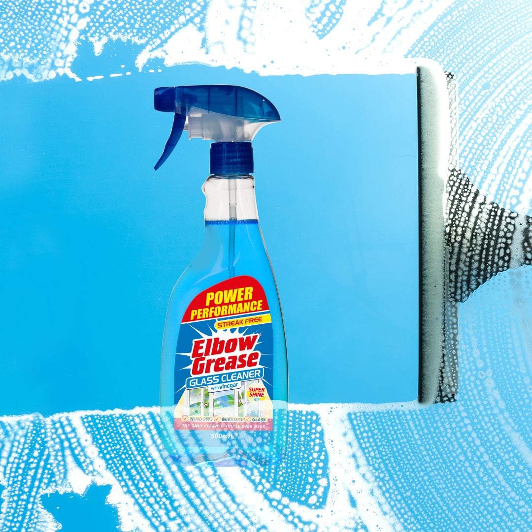 Elbow Grease Glass Cleaner with Vinegar - 500 ml for Streak-Free Cleaning of Windows and Mirrors - Household