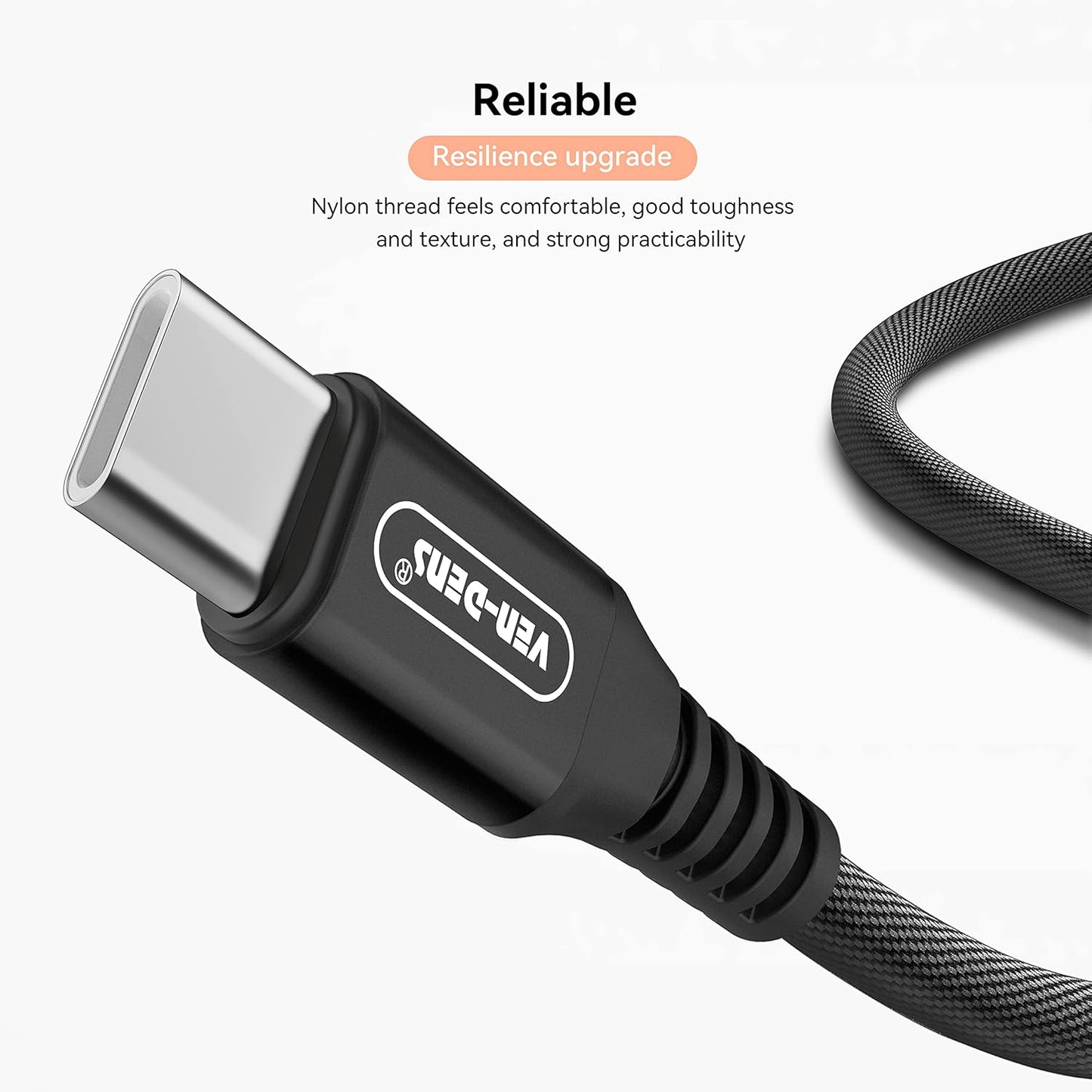 Black Fast-Charge Cables – USB-C, Lightning & Type-C, 1-Year Warranty