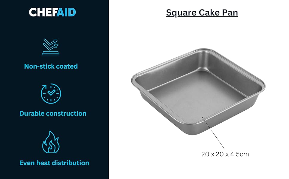 Square Baking Tin 20 × 20 × 4.5 cm – Non-Stick Carbon Steel