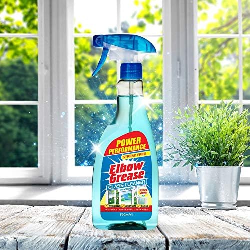 Elbow Grease Glass Cleaner with Vinegar - 500 ml for Streak-Free Cleaning of Windows and Mirrors - Household