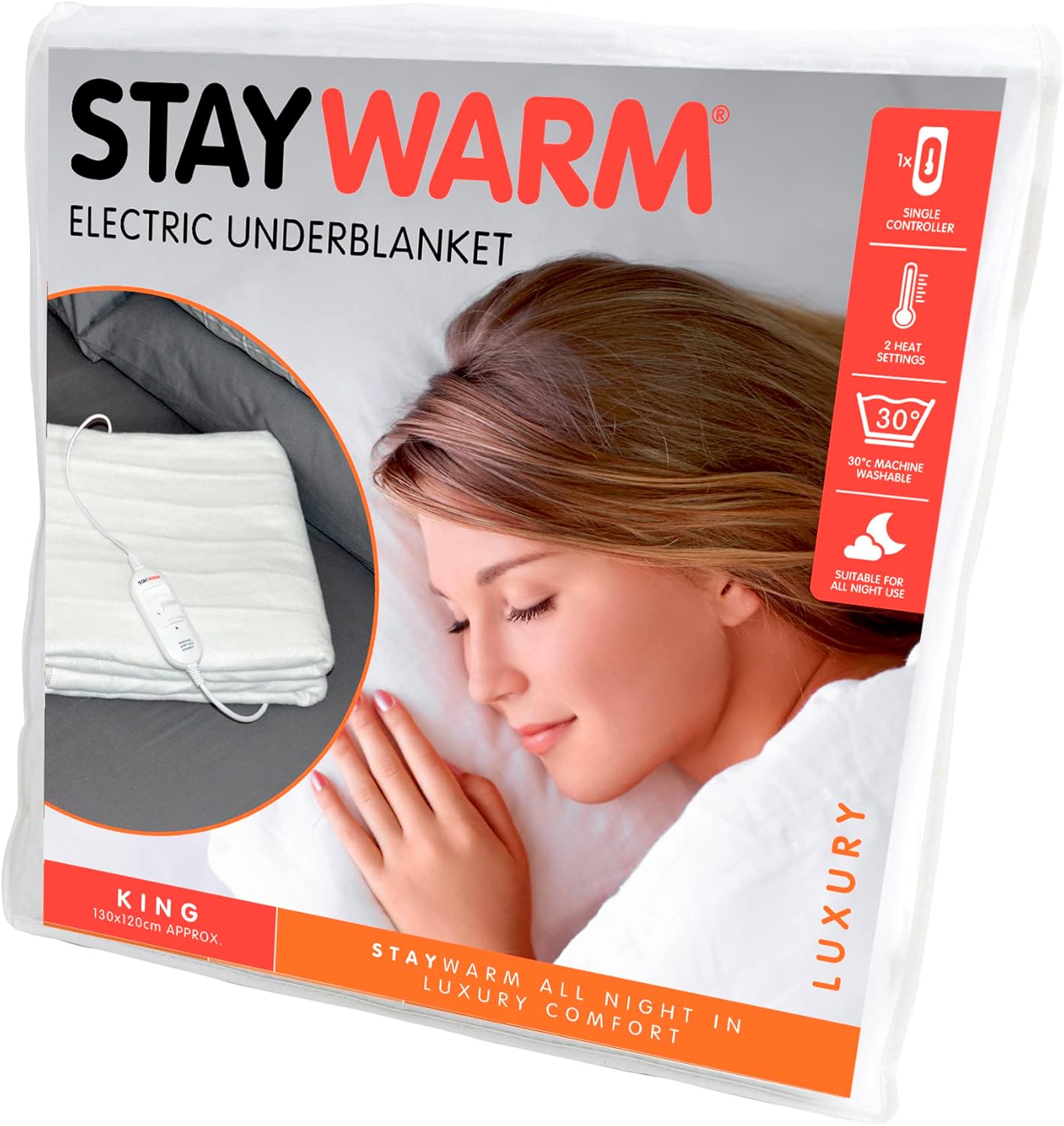 Electric Underblanket – King Size, Dual Heat, Detachable Controller, Machine Washable