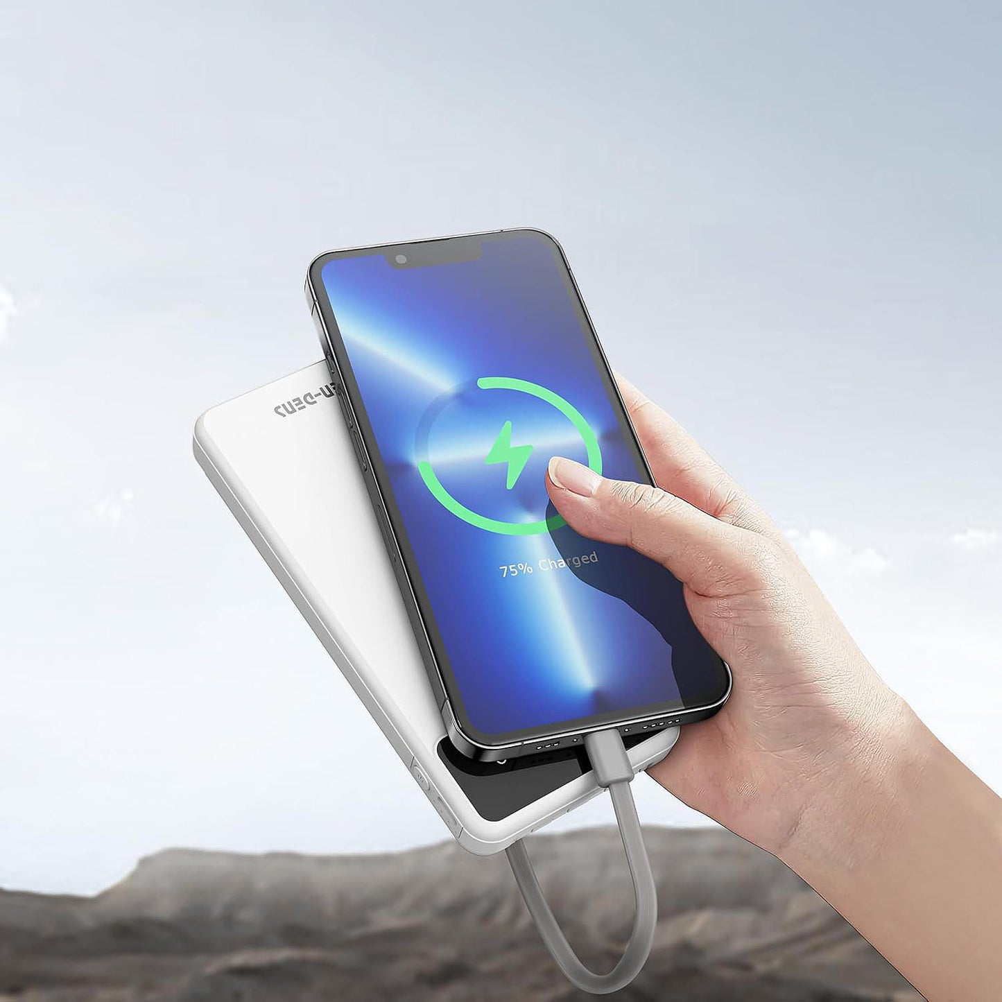 10,000 mAh 3-in-1 Power Bank – Built-In Cables (Lightning, USB-C, Micro-USB), LED Display