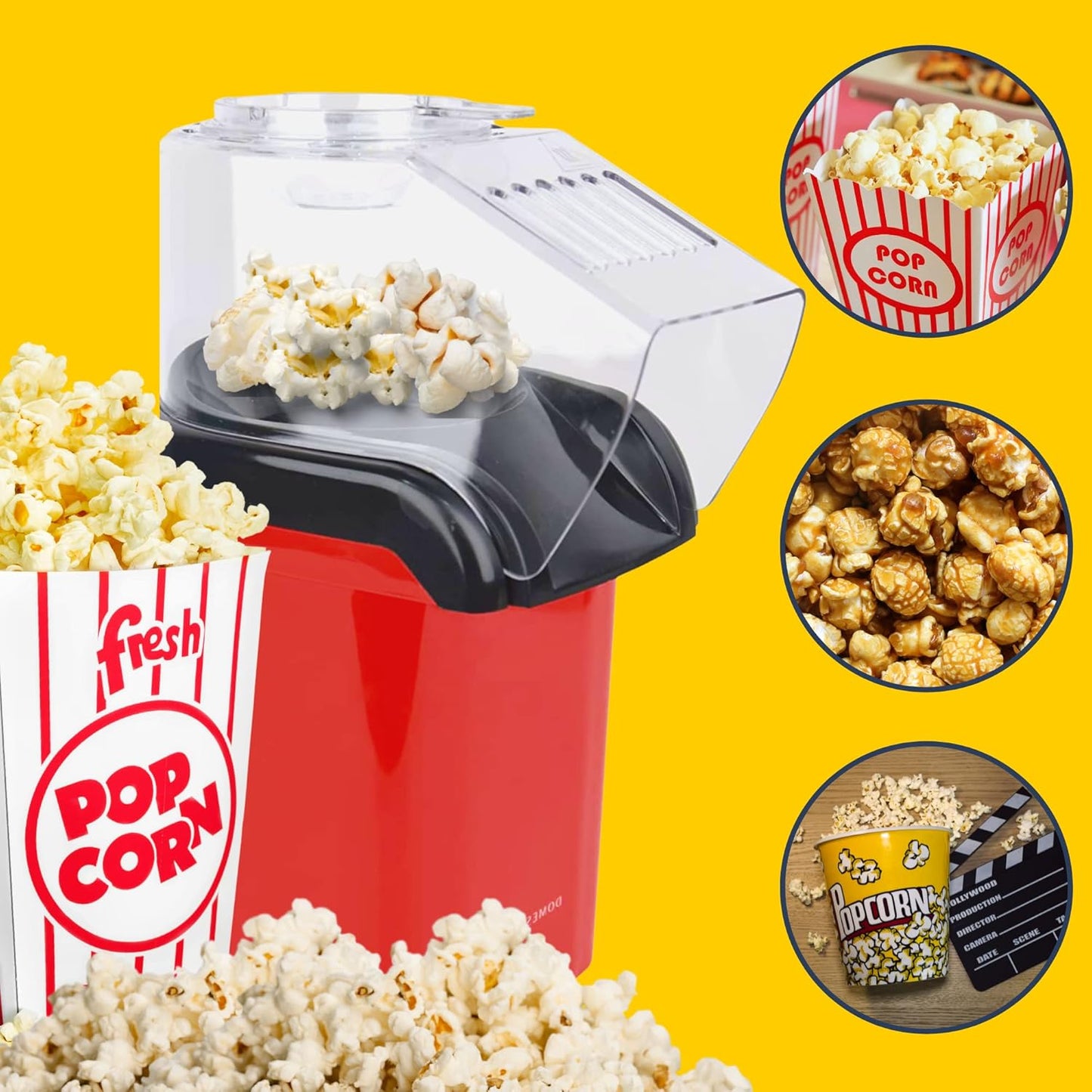 1200W Hot-Air Popcorn Maker – Healthy Oil-Free Snacking with Measuring Cup