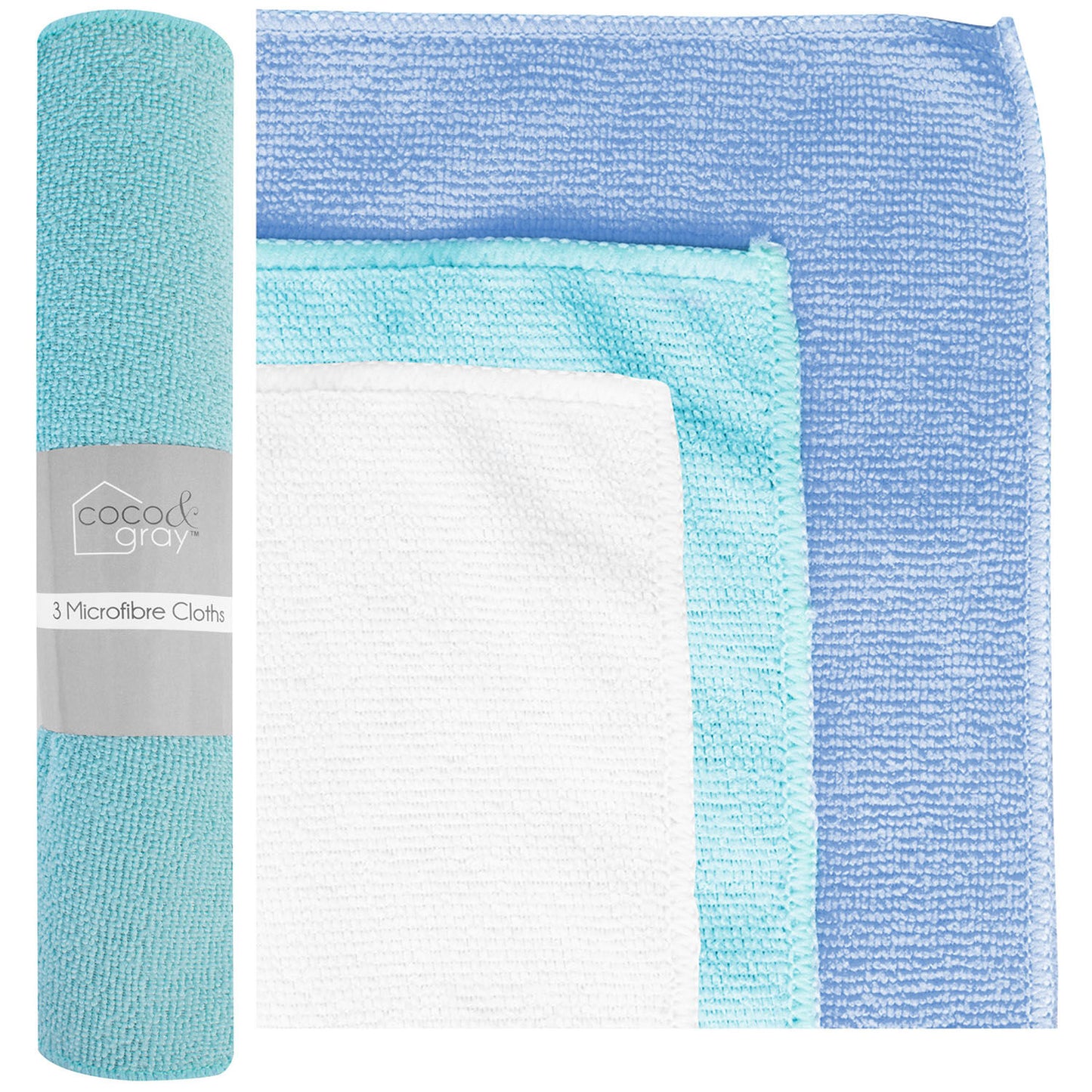 Coco & Gray Microfibre Cloth 30cm x 30cm 3 Pack, Lint-Free Cleaning Cloths, Multi-Purpose Reusable Towels, Absorbent Washable Rags
