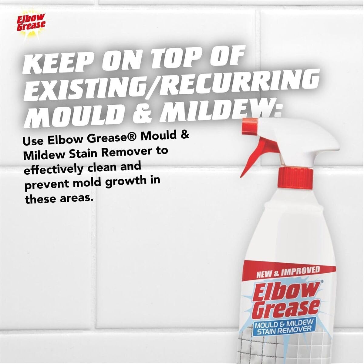 Elbow Grease Mould & Mildew Stain Remover Spray 700ml for Effective Mold Removal, Prevent Mould Growth Bathroom Kitchen Toilet Outdoor and Indoor