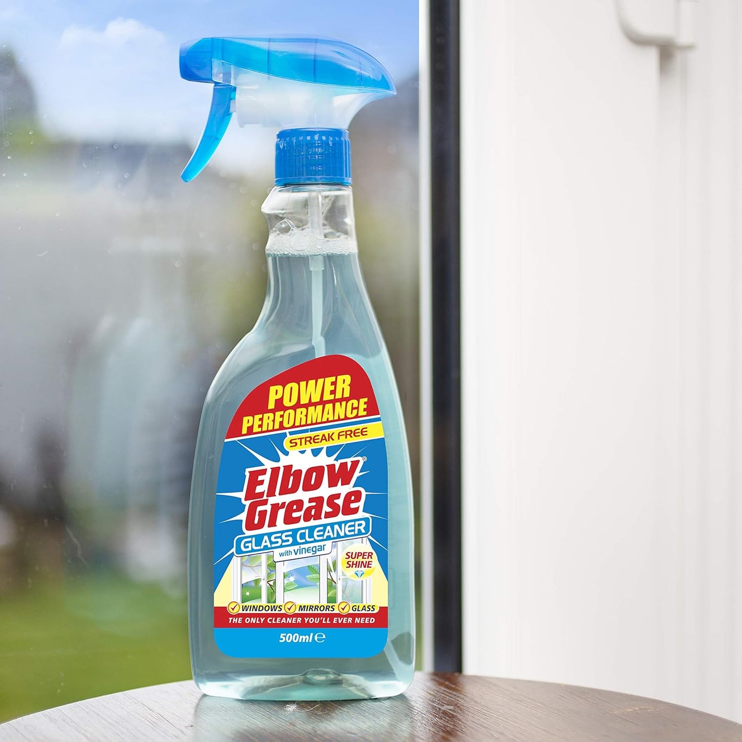 Elbow Grease Glass Cleaner with Vinegar - 500 ml for Streak-Free Cleaning of Windows and Mirrors - Household